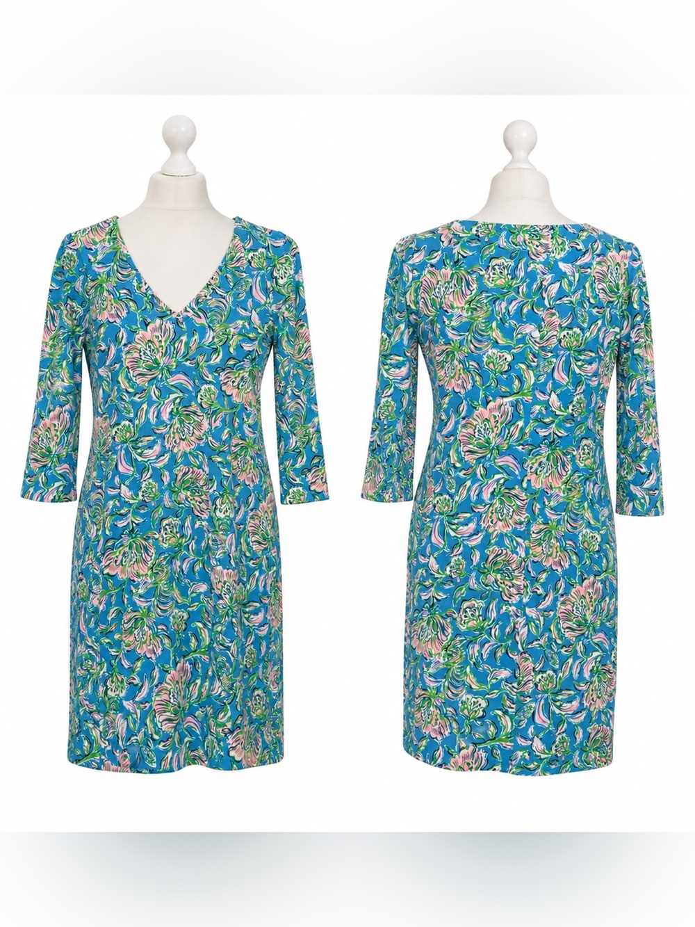 🌴 Lilly Pulitzer Tessa V-Neck Dress – Cumulus Blue Chick Magnet Print XS 🌴 - Picture 2 of 5